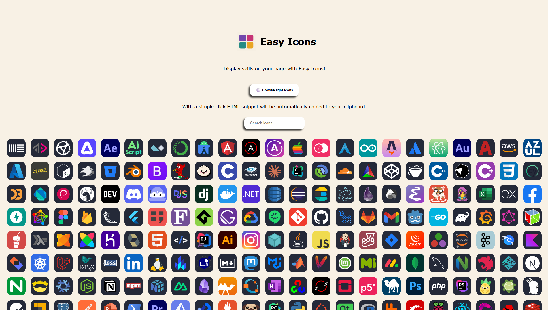 Easy Icons website preview