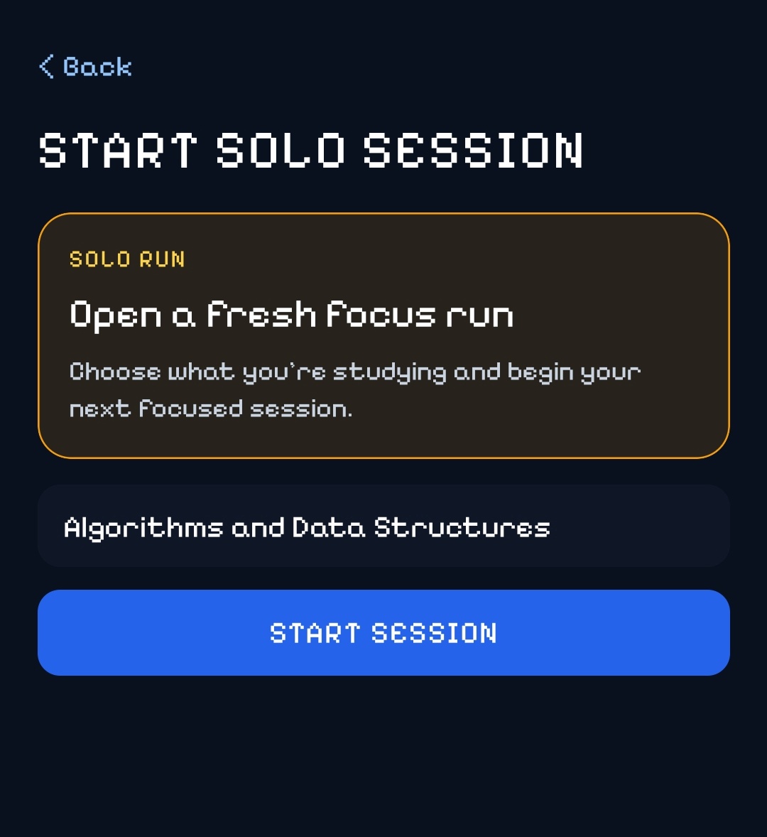 Pixel Library start session screen
